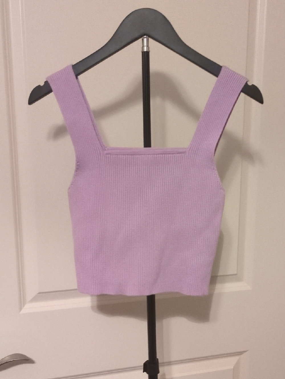 Ribbed Square-Neck Crop Tank Top - Lavender